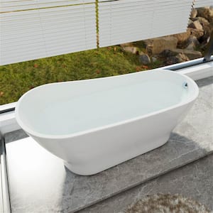 63 in. x 31.5 in. Acrylic Flatbottom Oval Single Slipper Freestanding Soaking Bathtub with Right Drain in White