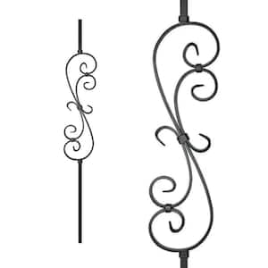 Stair Parts 44 in. x 5/8 in. Satin Black Scroll Iron Baluster for Stair Remodel