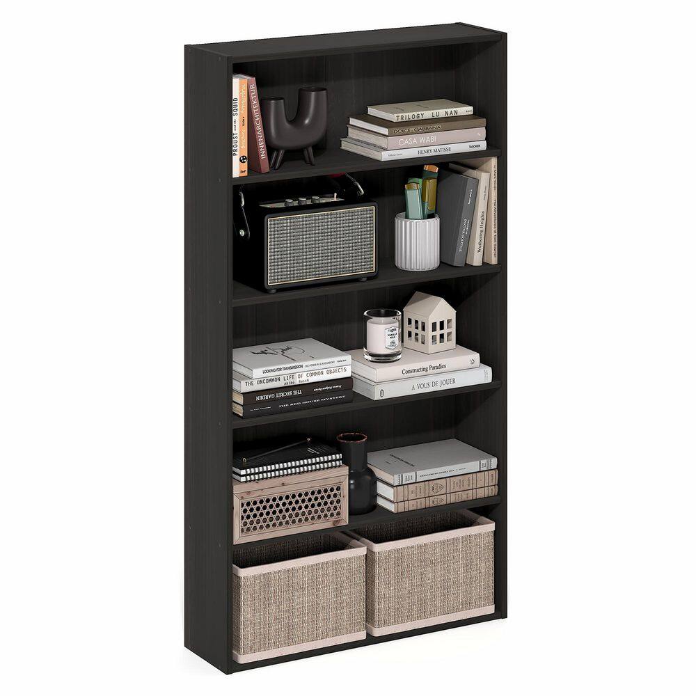 Basic 43.66 in. Tall Espresso Wood 5-Shelf Bookcase