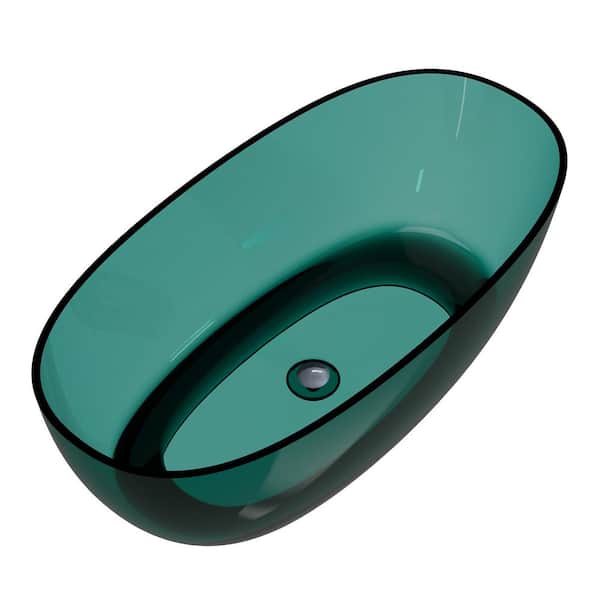 59 in. x 29.5 in. Resin Translucent Freestanding Soaking Bathtub with Center Drain and Hose in Turquoise
