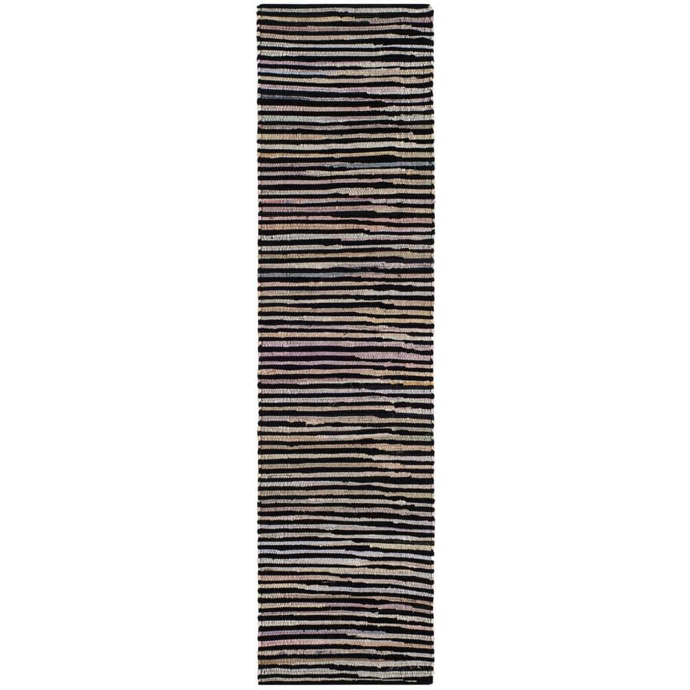Handmade Black and Multicolor Wool Cotton Striped Runner Rug