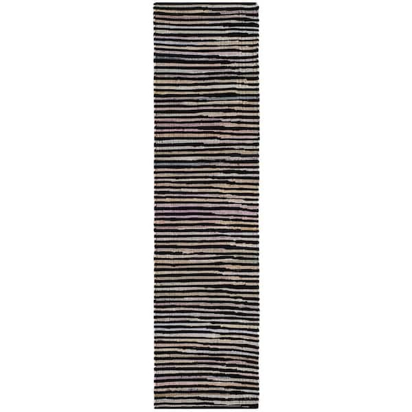 SAFAVIEH Rag Rug Black/Multi 2 ft. x 10 ft. Striped Gradient Runner Rug