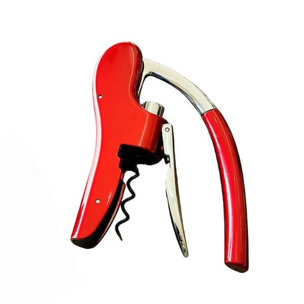 Red Sturdy Zinc Alloy Wine Bottle Opener, Vertical Lever Corkscrew with Built in Foil Cutter and Ergonomic Lever Pump