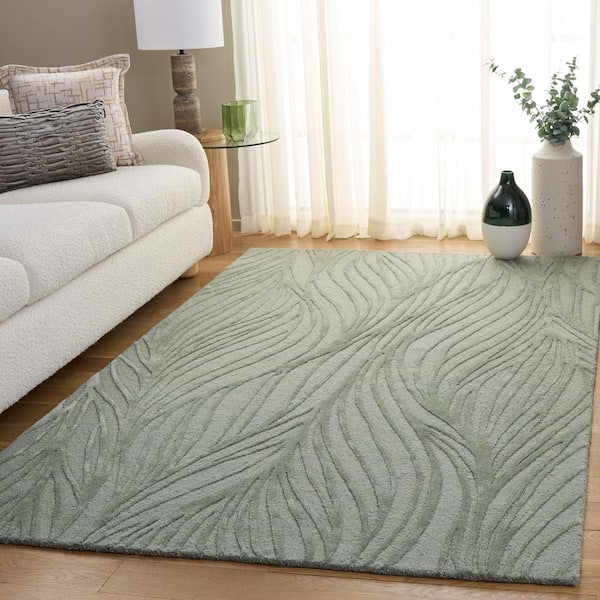 Glamour 4 ft. x 6 ft. Sage Green Solid Color Swirl Area Rug