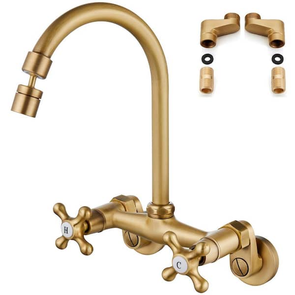 PICTURESQUE CENDU LLC Double Handle Wall Mount Standard Kitchen Faucet in Antique Brass