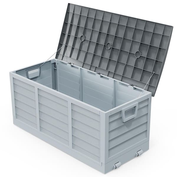 75 Gallons Collapsible Deck Box, Simple-to-assemble Plastic Outdoor Storage Containers with Lid(Grey)