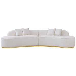 Otho 142 in. W Round Arm Modern Living Room Tight Back Symmetrical Curved Boucle Fabric Sofa in Ivory (Seats 5)