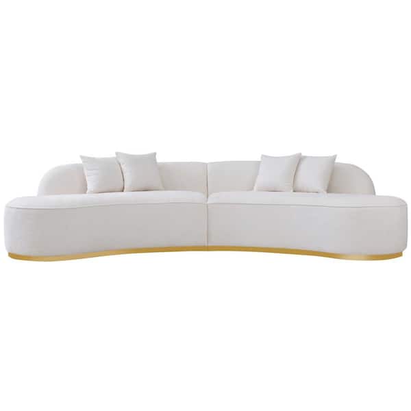 Ashcroft Imports Furniture Co. Otho 142 in. W Round Arm Modern Living Room Tight Back Symmetrical Curved Boucle Fabric Sofa in Ivory (Seats 5)