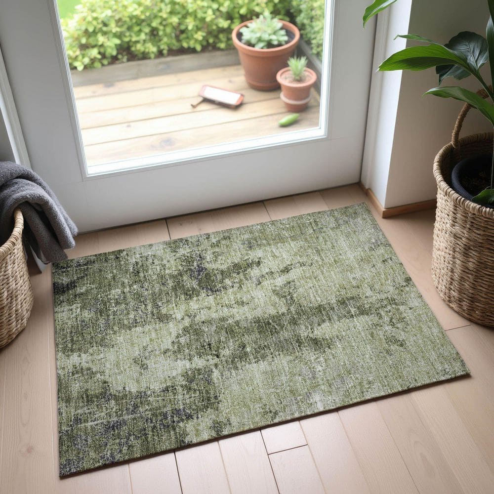 Mayfield Premium Machine Washable Abstract AMF1389 Aloe 2 ft. x 3 ft. Area Rug price history on PriceWatchPro
