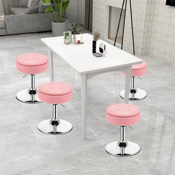 Costway Vanity Stool Adjustable 360° Swivel Storage Makeup Chair w/Removable Tray Pink(Set of 2)