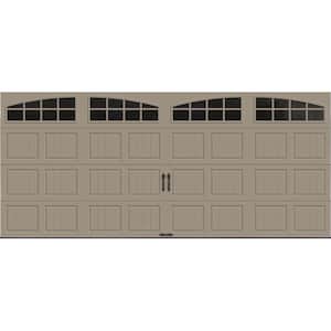 Gallery Steel Short Panel 16 ft x 7 ft Insulated 18.4 R-Value  Sandtone Garage Door with Arch Windows