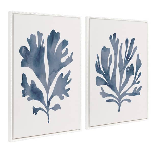 Kate and Laurel Sylvie Blue Coastal Framed Canvas Wall Art 2-Piece White 23.00 in. x 33.00 in.