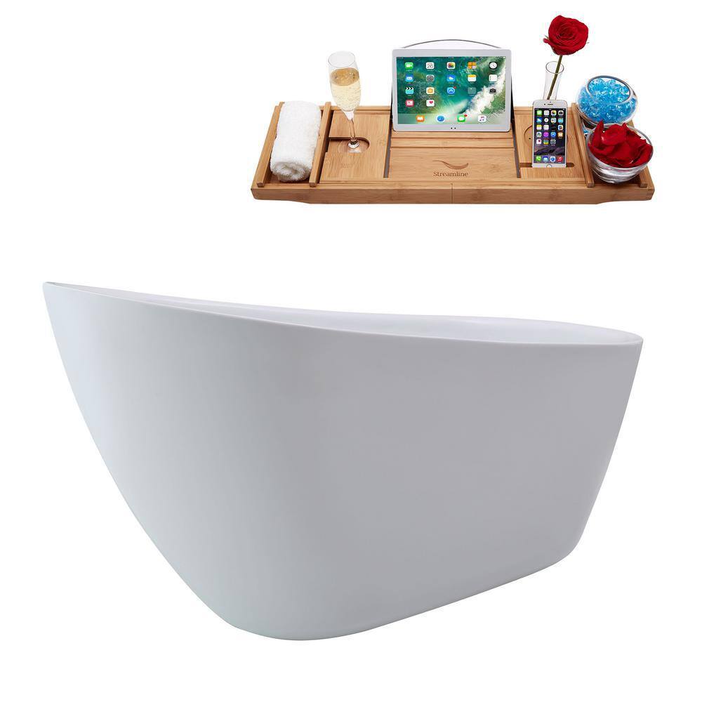 59'' Glossy White Freestanding Acrylic Bathtub with Gold Trim
