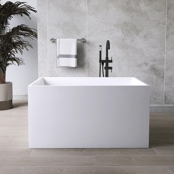 Ivan 47 in. x 28 in. Small Acrylic Flatbottom Freestanding Japanese Soaking Bathtub in White with Seat