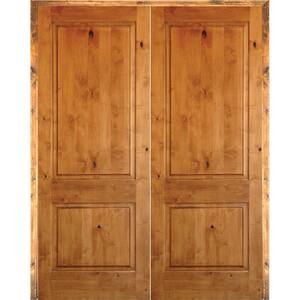 Krosswood Doors 56 in. x 96 in. Rustic Knotty Alder 2-Panel Square Top ...