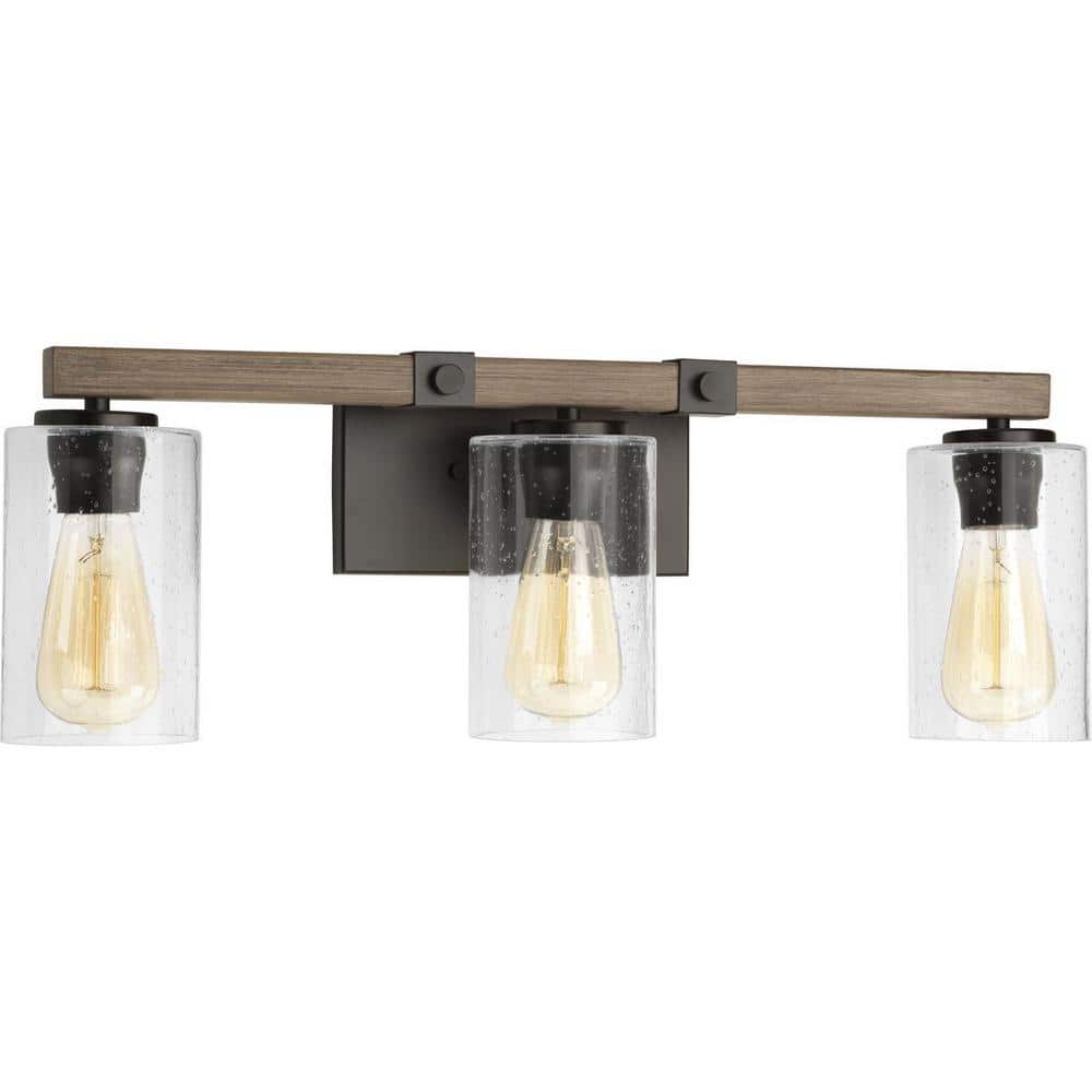 Barnes Mill Antique Bronze 3-Light Bath Vanity with Clear Seeded Glass