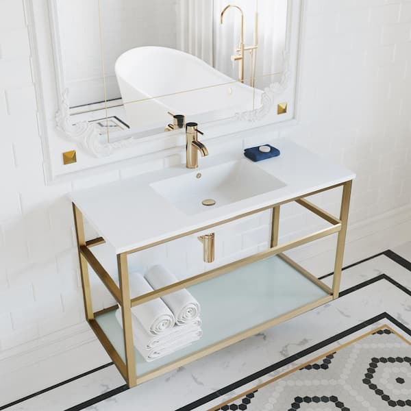 Swiss Madison Pierre 35.4 in. W x 23.6 in. H Vanity in Gold with Ceramic Vanity Top in White with White Basin