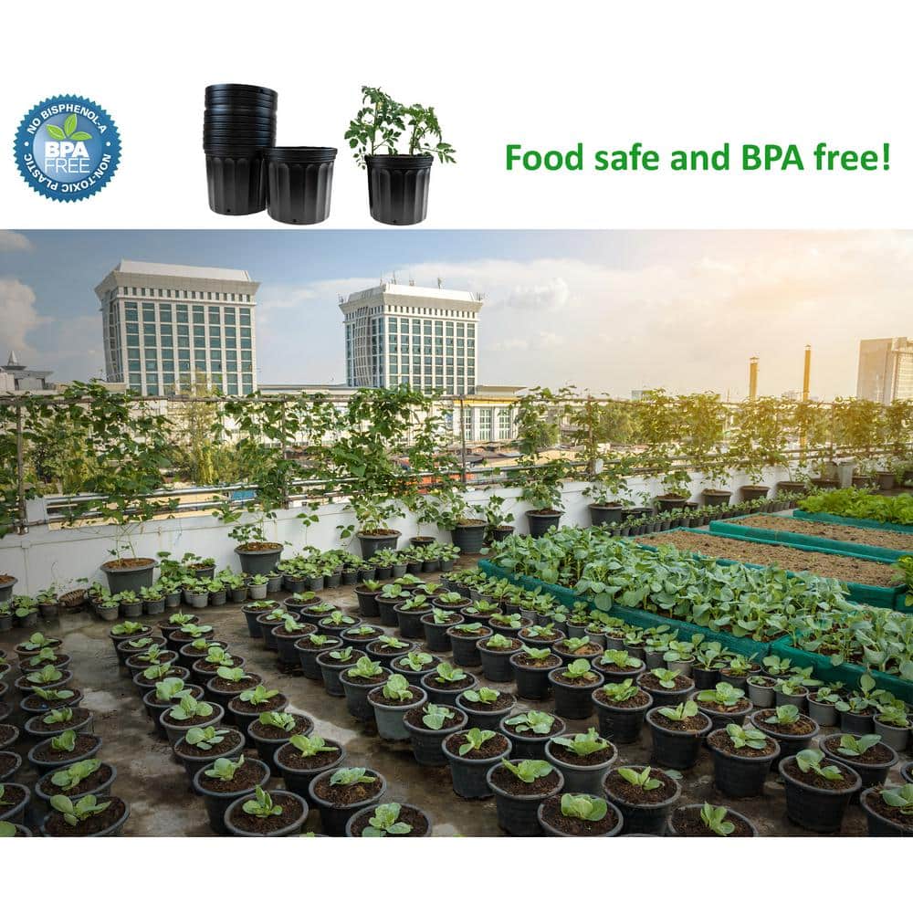 Black 2-Gallon Plastic Nursery Pots with Drainage Holes, Set of 10