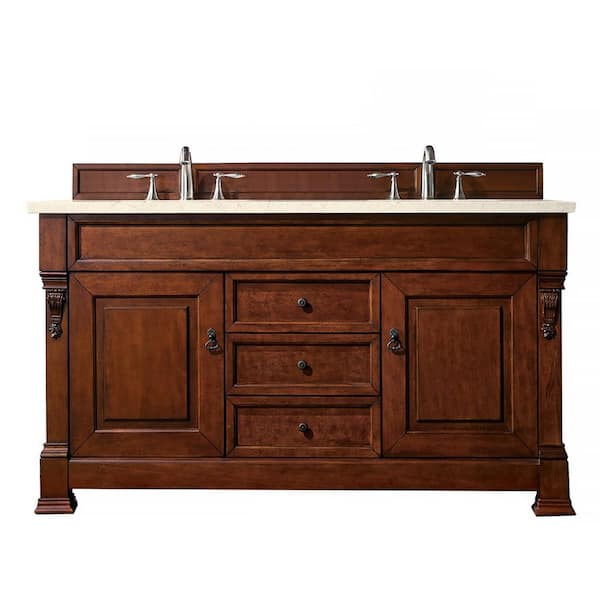 James Martin Vanities Brookfield 60 in. W x 23.5 in. D x 34.3 in. H Bath Vanity in Warm Cherry with Eternal Marfil Quartz Top