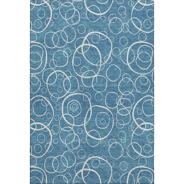 Mayfield Premium Machine Washable Abstract AMF2407 Teal 5 ft. x 7 ft. 6 in. Area Rug