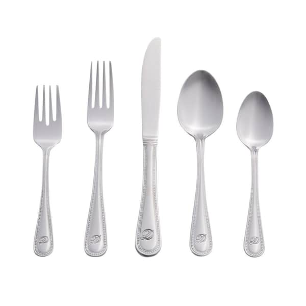 RiverRidge Home Beaded Monogrammed Letter D 46-Piece Silver Stainless Steel Flatware Set (Service for 8)