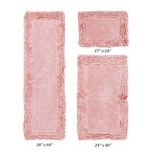Shaggy Border Collection 3 Piece Pink 100% Cotton Bath Rug Set - (17" x 24" : 24" x 40" : 20" x 60")