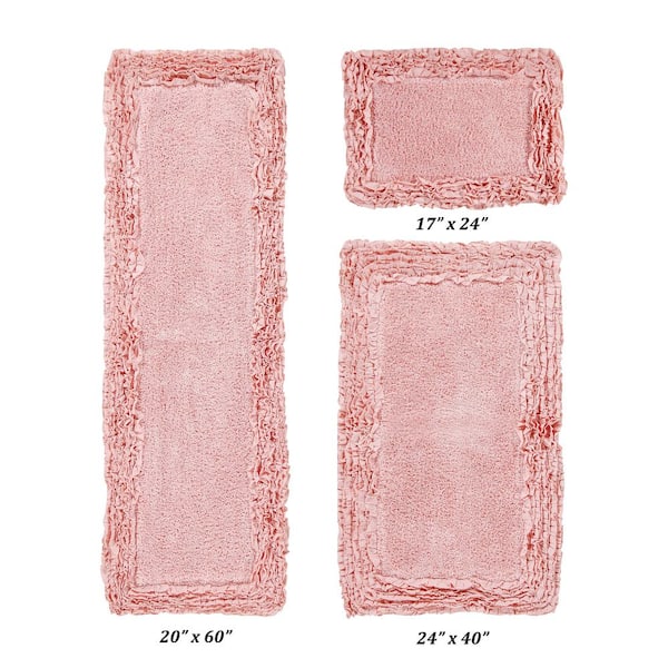 Better Trends Shaggy Border Collection 3 Piece Pink 100% Cotton Bath Rug Set - (17" x 24" : 24" x 40" : 20" x 60")