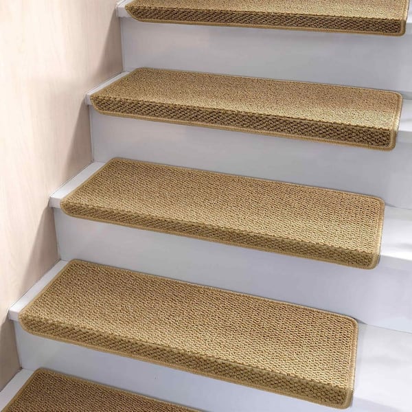 Beige 29.5 in. x 9.5 in. Carpet Stair Tread Cover Set of 14 Non-Slip Edging Protectors