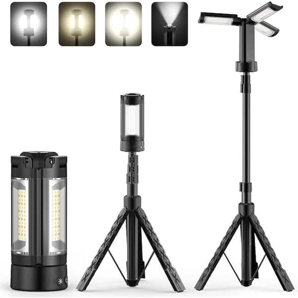 Portable 2200-Lumen LED Tripod Work Light Rechargeable Dimmable Camping Essentials Gear with Detachable Tripod, Black