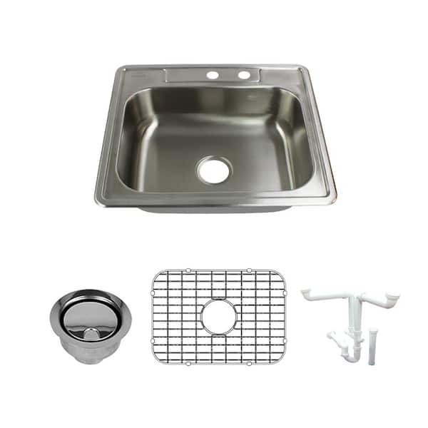 Transolid Select All-in-One Drop-In Stainless Steel 25 in. 2-Hole Single Bowl Kitchen Sink in Brushed Stainless Steel