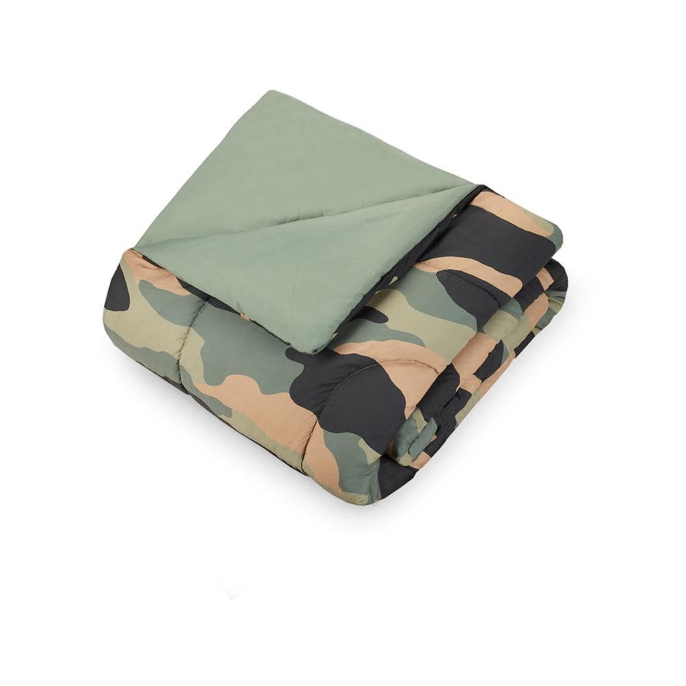 Full Gray Reversible Microfiber Camo Comforter Set