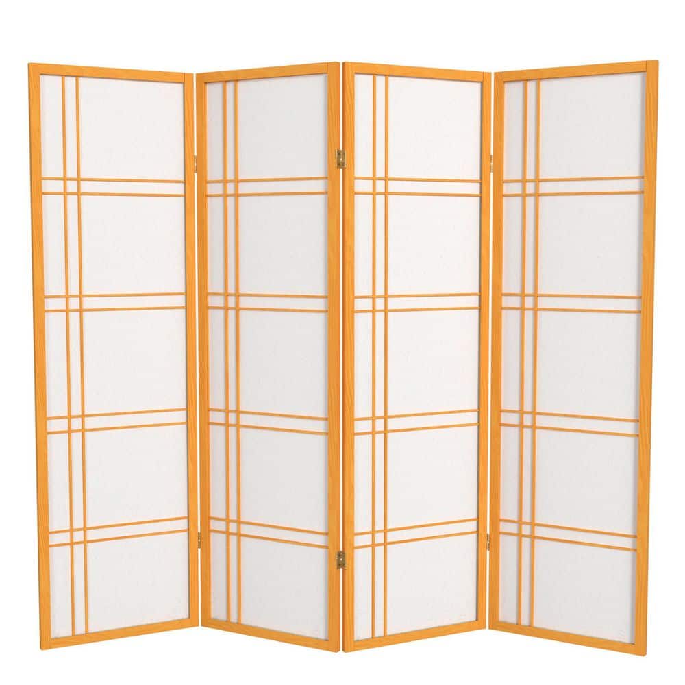 Honey 4-Panel Shoji Screen Room Divider with Rice Paper