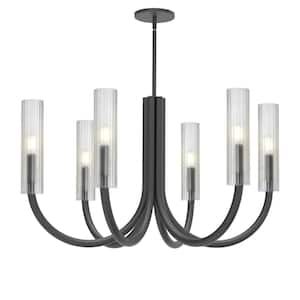 Wand 6-Light Matte Black Shaded Empire Chandelier for Living Room with No Bulbs Included