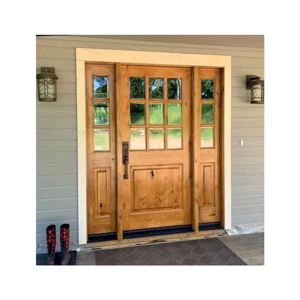 64 in. x 80 in. Craftsman Alder 9-Lite Clear Low-E Unfinished Wood Right-Hand Inswing Prehung Front Door/Sidelites
