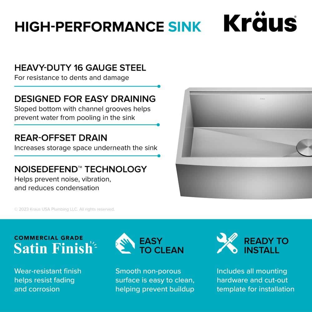 Kore 30-Inch Stainless Steel Farmhouse Workstation Sink with Accessories