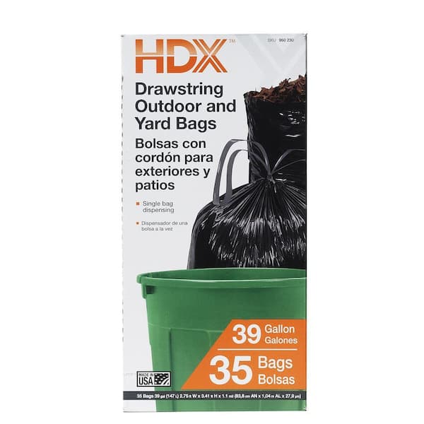 HDX 39 Gal. Black Heavy Duty Drawstring Trash Bags (35-Count) - For Outdoor, Yard Waste and Storage