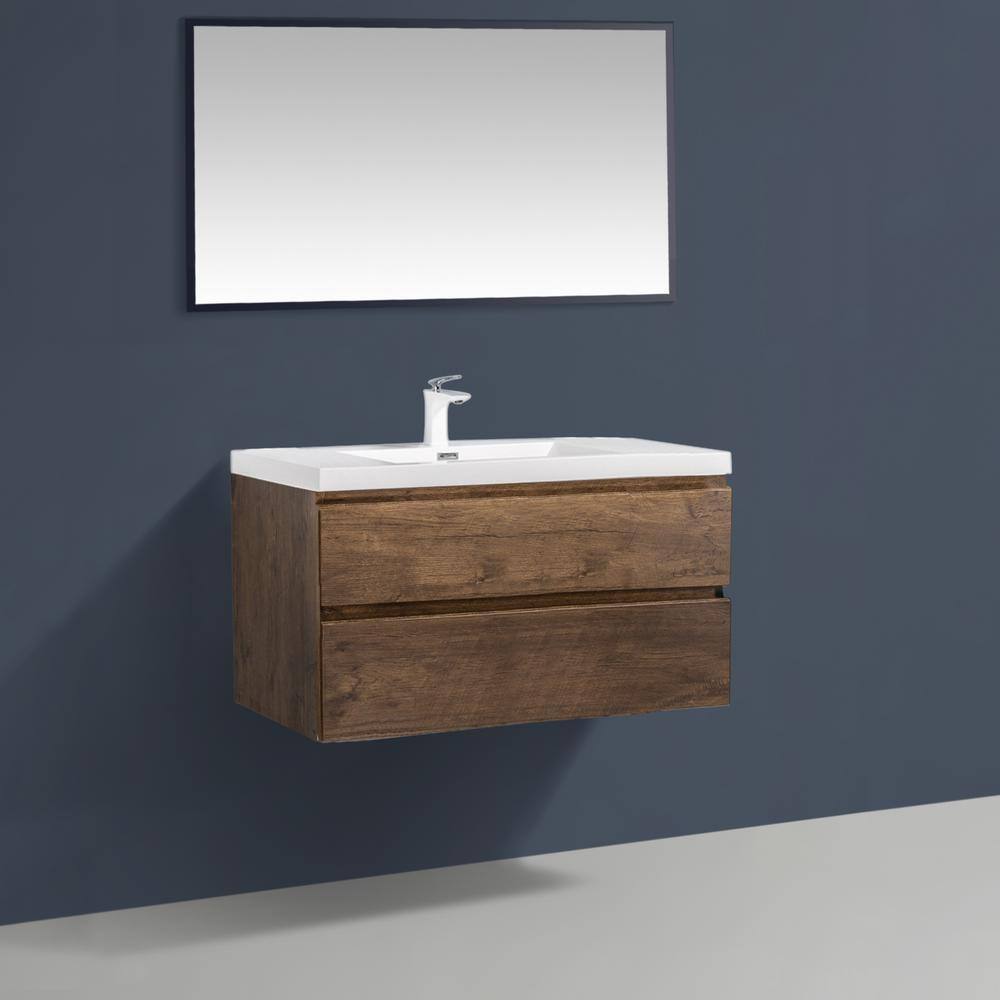35.44 in.W x 18.9 in.D Wall-Mounted Bath Vanity in Rose Wood with white glossy Resin Top price history on PriceWatchPro