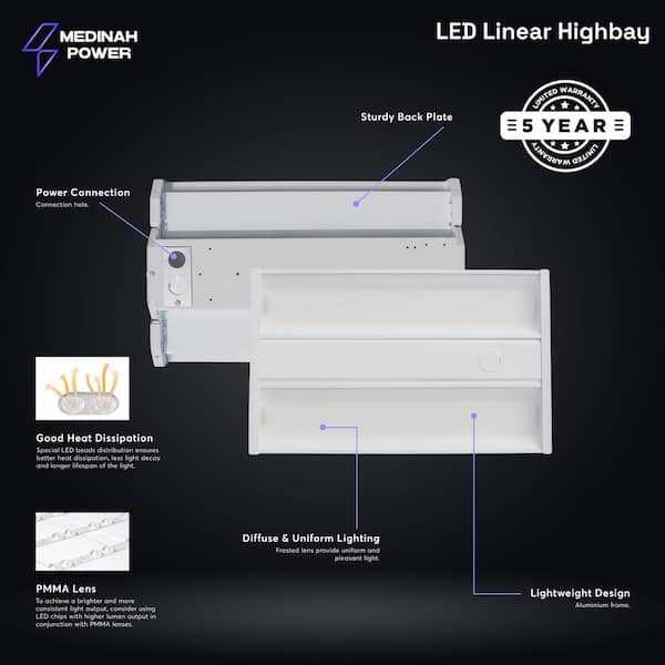 MEDINAH POWER 1.4 ft. 600-Watt Equivalent Integrated LED Dimmable White Linear High Bay Light, 21000 Lumens, 4000K