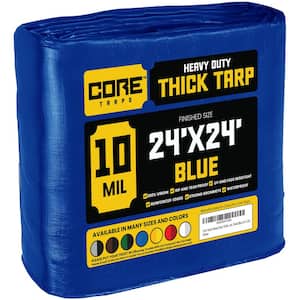 24 ft. x 24 ft. Blue 10 Mil Heavy Duty Polyethylene Tarp, Waterproof, UV Resistant, Rip and Tear Proof