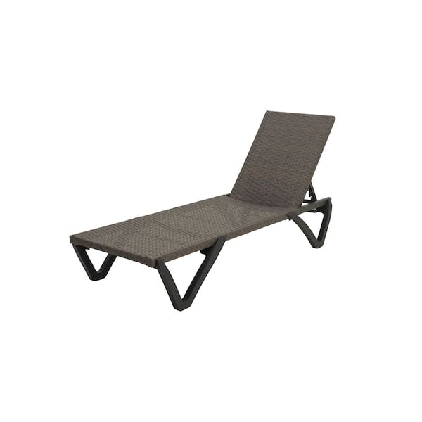 2-Piece Gray Wicker Adjustable Outdoor Chaise Lounge with Wheels