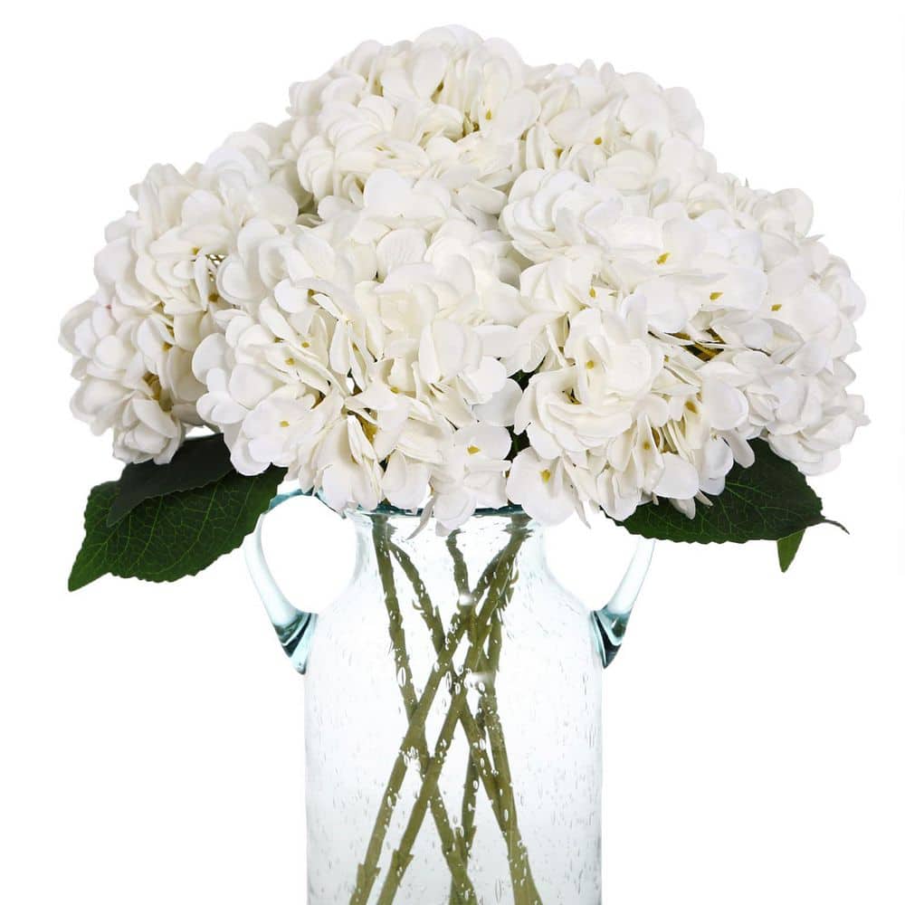17.7 in. White Indoor Artificial Hydrangea in Black Pot LX0753