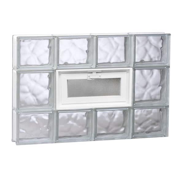 Clearly Secure 31 in. x 19.25 in. x 3.125 in. Frameless Wave Pattern Vented Glass Block Window
