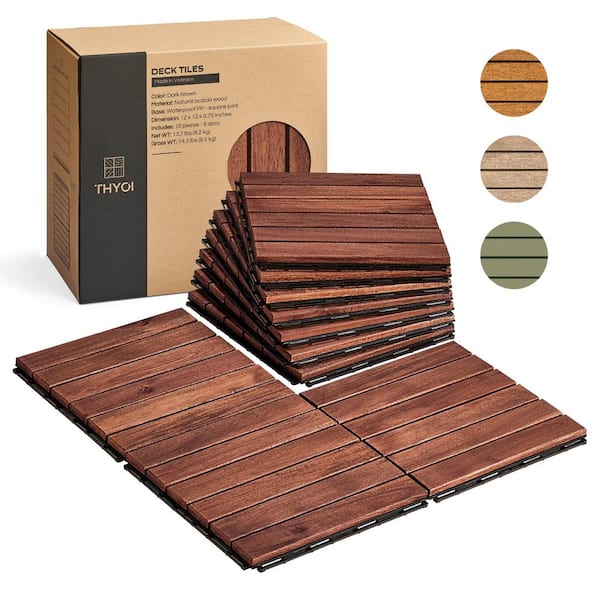 Afoxsos 1 ft. x 1 ft. 10-Pieces Wood Deck Tiles Water Resistant for Indoor and Outdoor Floorn in Brown
