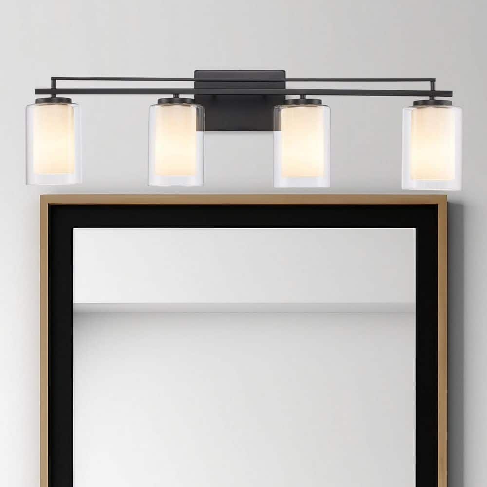 Lisbon 32 in. 4-Light Black Bathroom Vanity Light Fixture with Clear Glass Outer and Opal Glass Inner Shades price history on PriceWatchPro