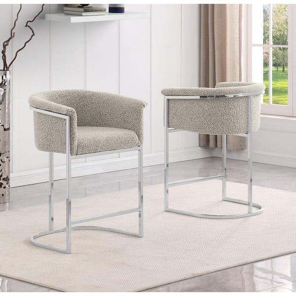 Best Quality Furniture Luke 30 in. Gray Low Back Metal Frame Chrome Base Barstool (Set of 2)
