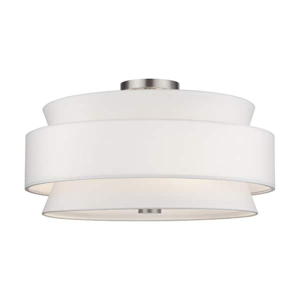 Livex Lighting Fontana 5-Light Brushed Nickel Semi Flush Mount with Off-White Fabric Shade