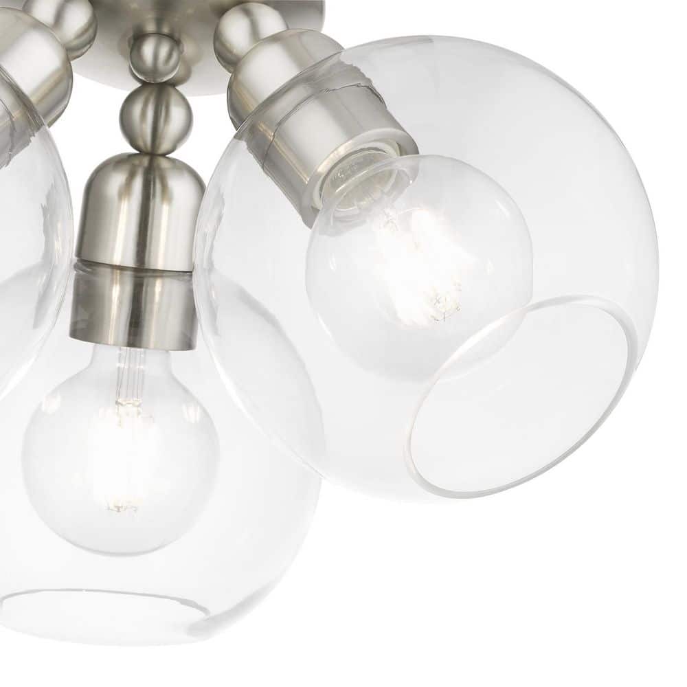 Brushed Nickel 3-Light Semi-Flush Mount with Clear Glass Shades
