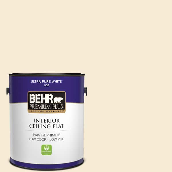 BEHR PREMIUM PLUS 1 gal. #ICC-10 Vanilla Cream Ceiling Flat Interior Paint