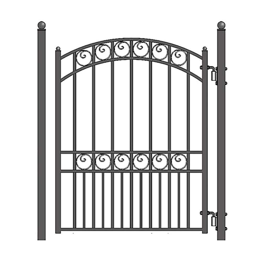 Paris Style Black Steel Dual Swing Driveway Gate with Pedestrian Gate