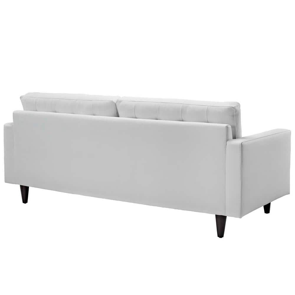 White Tufted Faux Leather Sofa with Wood Legs